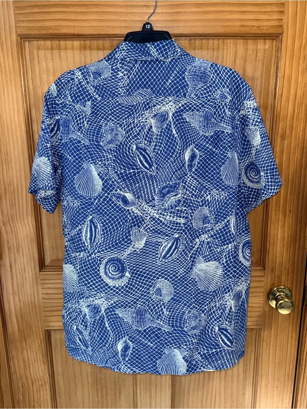 NWT J. Crew Blue and White Shell-Print Short Sleeve Button-Down Shirt-M